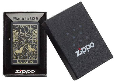 Wolf Tarot Card Design Windproof Lighter in packaging