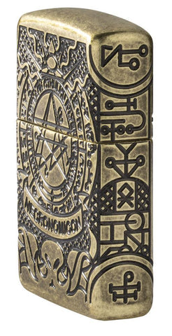 Armor® Antique Brass Book of the Dead relieving the right side of the lighter