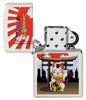 Lucky Cat Design White Matte Windproof Lighter with its lid open and unlit