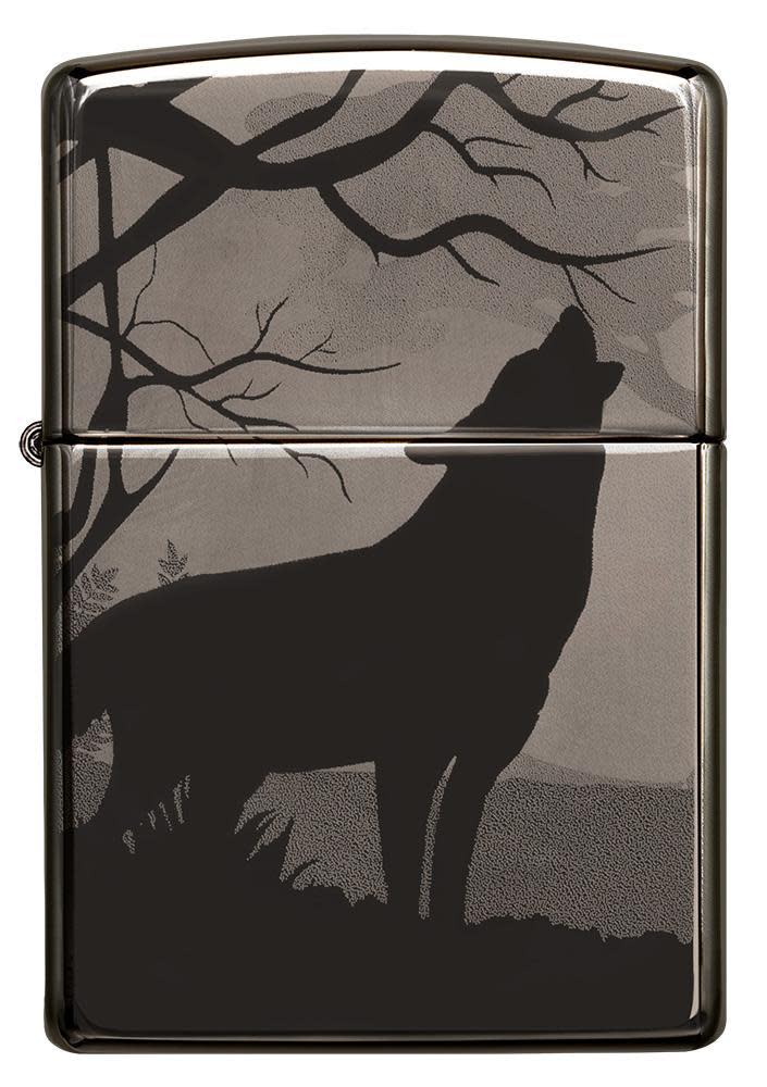 Front of Wolves Design Photo Image 360Â° Black Ice Windproof Lighter