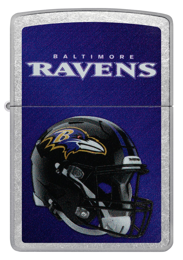 Front shot of NFL Baltimore Ravens Helmet Street Chrome Windproof Lighter.