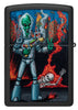 Back shot of Zippo Alien Attack Design Black Matte Pocket Lighter.