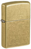 Front shot of Zippo Street Brass Classic Windproof Lighter standing at a 3/4 angle