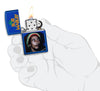 Bob Marley Royal Blue Matte Windproof Lighter lit in hand