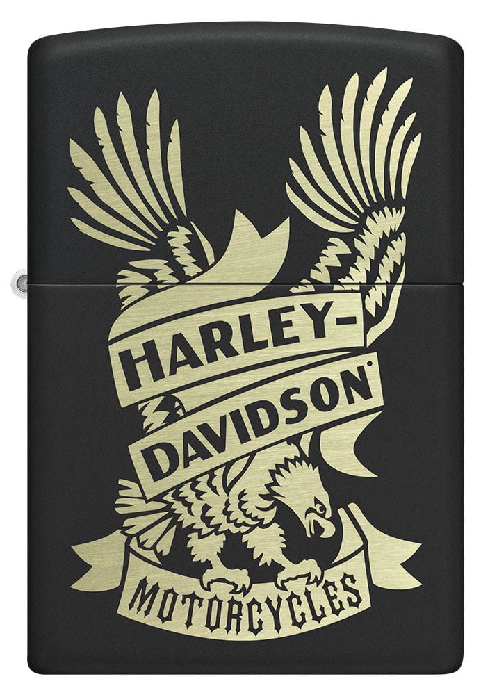 Front shot of Harley-DavidsonÂ® Eagle Black Matte Windproof Lighter.