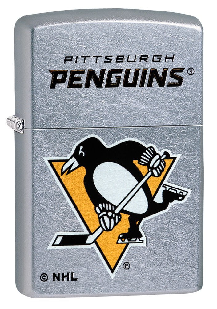 Front shot of NHL Pittsburgh Penguins Street Chrome™ Windproof Lighter standing at a 3/4 angle