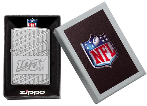 Front view of the NFL 100th Anniversary Lighter in one box packaging
