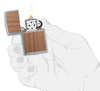 WOODCHUCK-USA-Walnut Brushed Chrome windproof lighter lit in hand