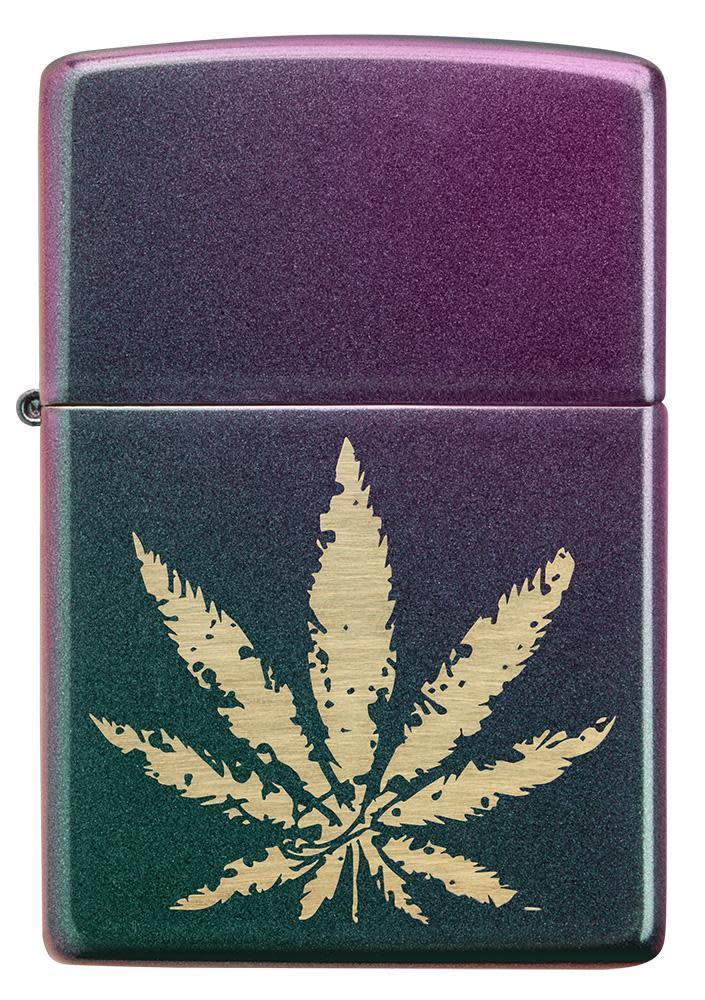 Front of Iridescent Marijuana Leaf Windproof Lighter