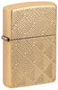 Front shot of Zippo Pattern Design Armor High Polish Brass Windproof Lighter standing at a 3/4 angle.