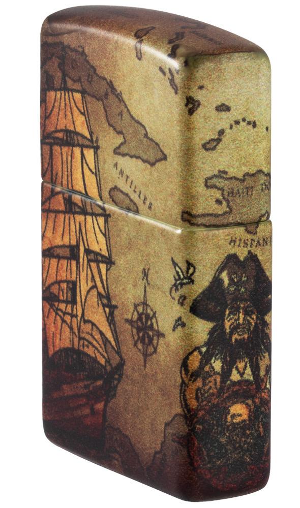 Angled shot of Pirate Ship Design 540 Color Windproof Lighter showing the front and right side of the lighter