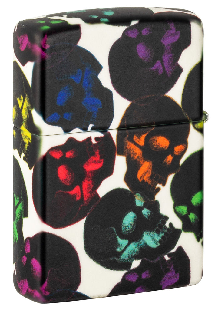Back shot of Skulls Design 540 Color Glow in the Dark Windproof Lighter standing at a 3/4 angle.