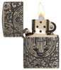 St Benedict Design Windproof Lighter open and lit