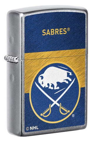 Front shot of NHL® Buffalo Sabre Street Chrome™ Windproof Lighter standing at a 3/4 angle