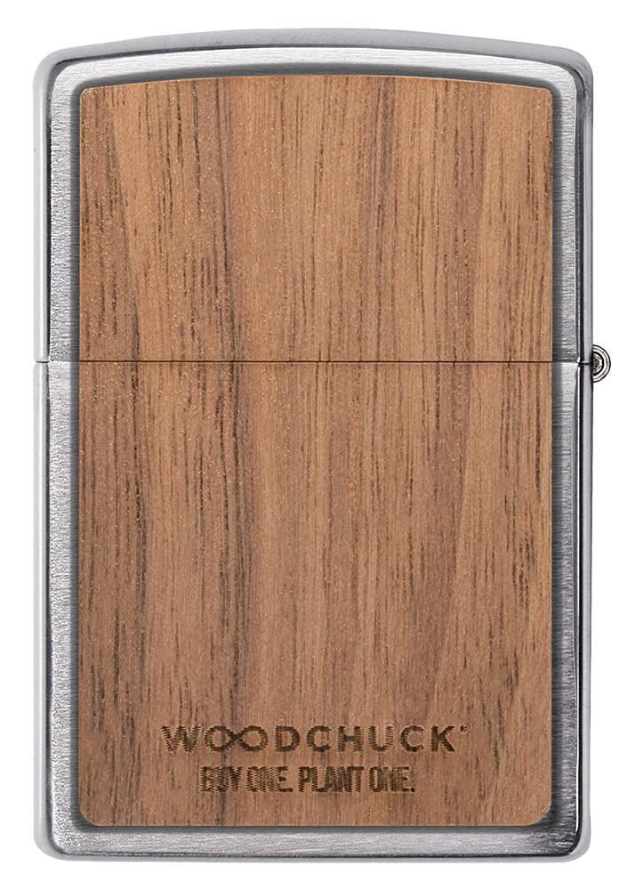 Back view of WOODCHUCK USA Walnut Leaves Two-Sided Emblem Windproof Lighter.