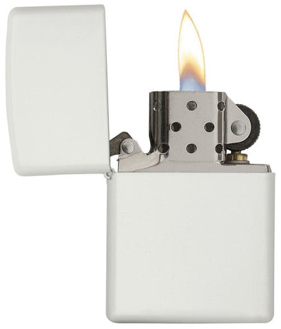 214, White Matte, Classic Case - open and lit - standard insert
