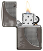 Wolf Design Armor® Black Ice® Windproof Lighter with its lid open and lit