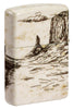 Back shot of Zippo Wild West Scene Design 540 Color Windproof Lighter  standing at a 3/4 angle.