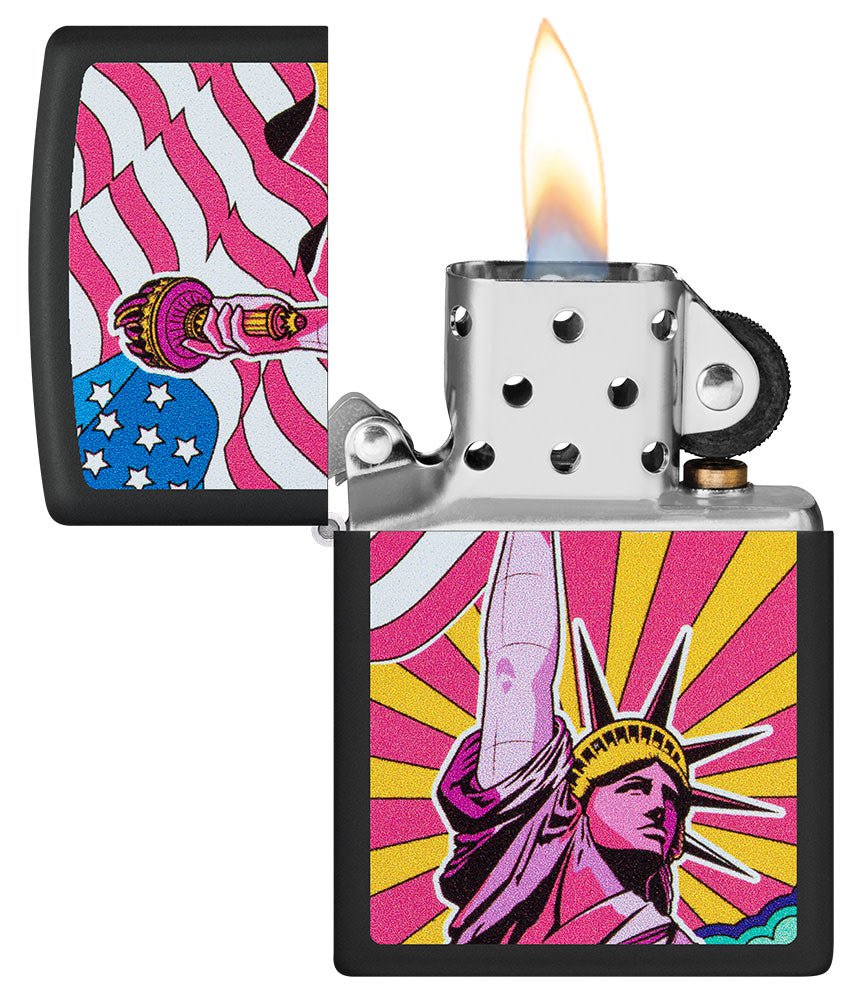 Lady Liberty Design Black Matte Windproof Lighter | Zippo USA
