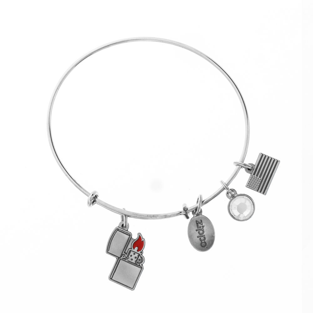 Zippo lighter charm bracelet, showing all of the charms