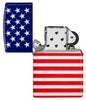 Zippo Stars and Stripes Flag Design 540 Color Matte Windproof Lighter with its lid open and unlit.