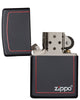 Front view of the Classic Black and Red Zippo Black Matte Lighter open and unlit.