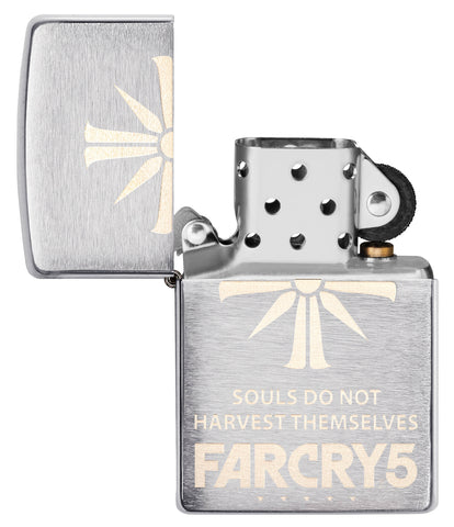 Far Cry 5 Eden's Gate Windproof Lighter with its lid open and not lit