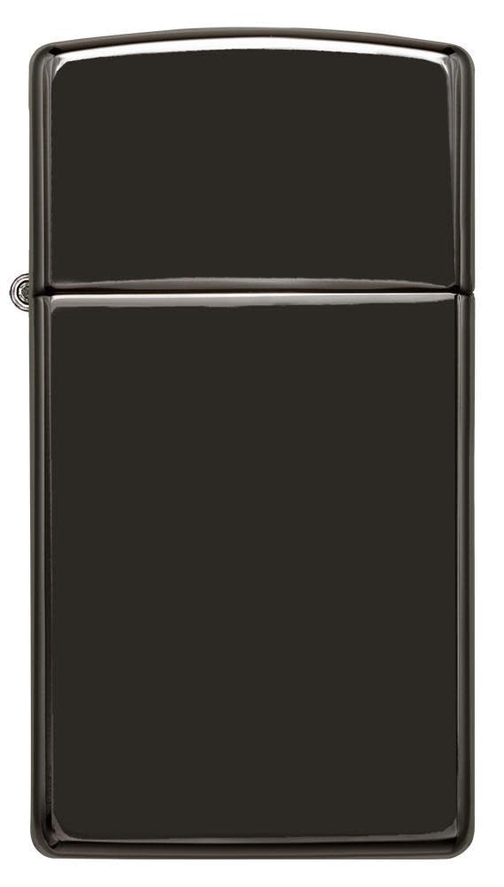 Front view of SlimÂ® High Polish Black Windproof Lighter.