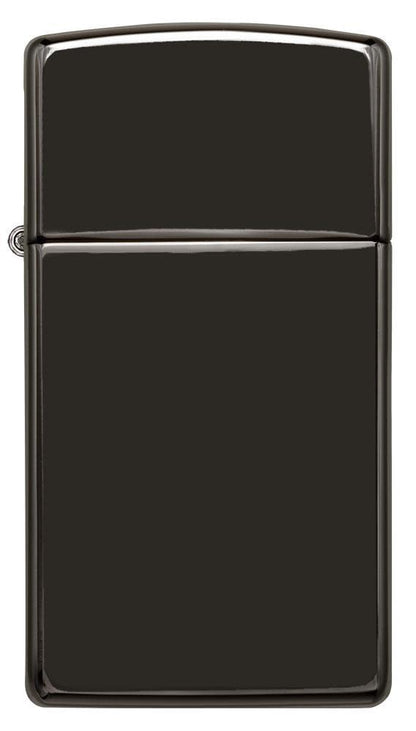 Front view of SlimÂ® High Polish Black Windproof Lighter.