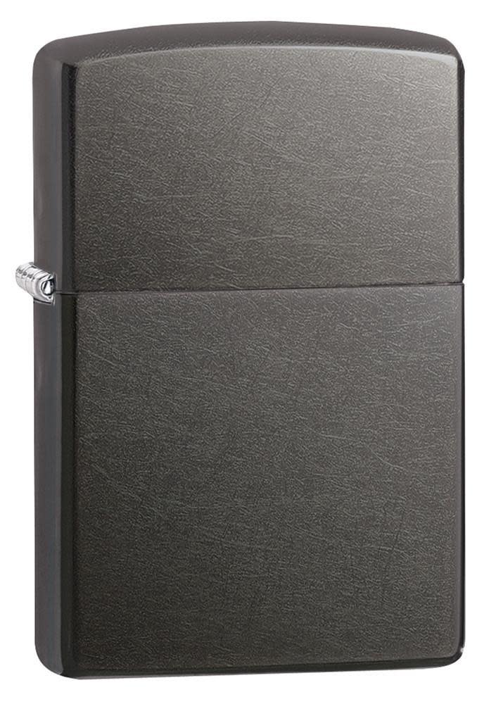 Front shot of Classic Gray Windproof Lighter standing at a 3/4 angle.
