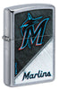 Front shot of MLB® Miami Marlins™ Street Chrome™ Windproof Lighter standing at a 3/4 angle.