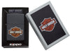 Harley-Davidson® Texture Print Classic Logo Black Matte Lighter in hand and lit