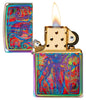 Front view of the Colorful Octopus Multi Color Design Lighter open and lit 