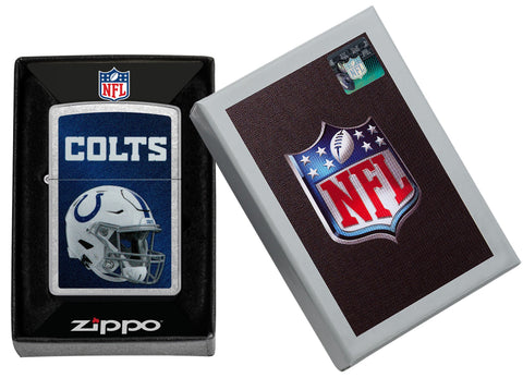 NFL Indianapolis Colts Helmet Street Chrome Windproof Lighter in its packaging.