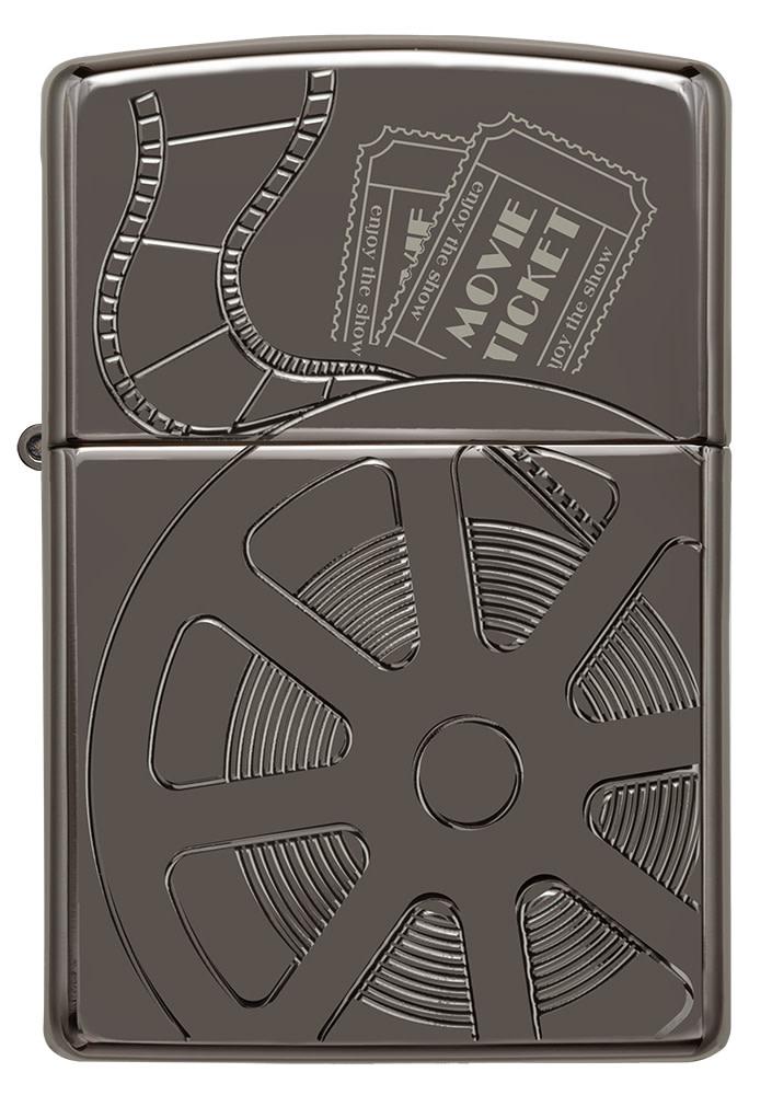 Front shot of Celebrating Movies ArmorÂ® Black IceÂ® Windproof Lighter.