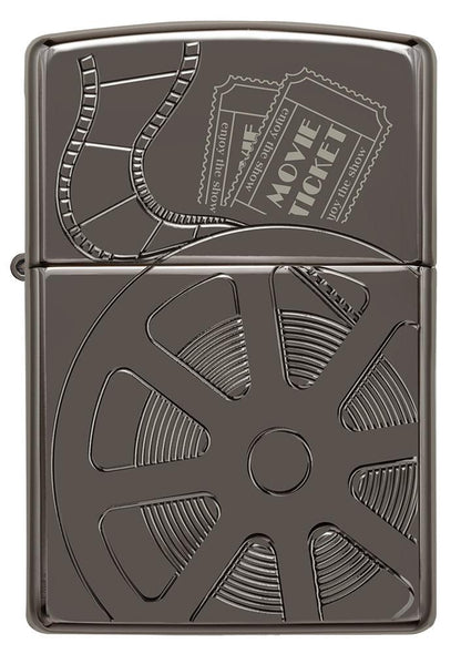 Front shot of Celebrating Movies ArmorÂ® Black IceÂ® Windproof Lighter.