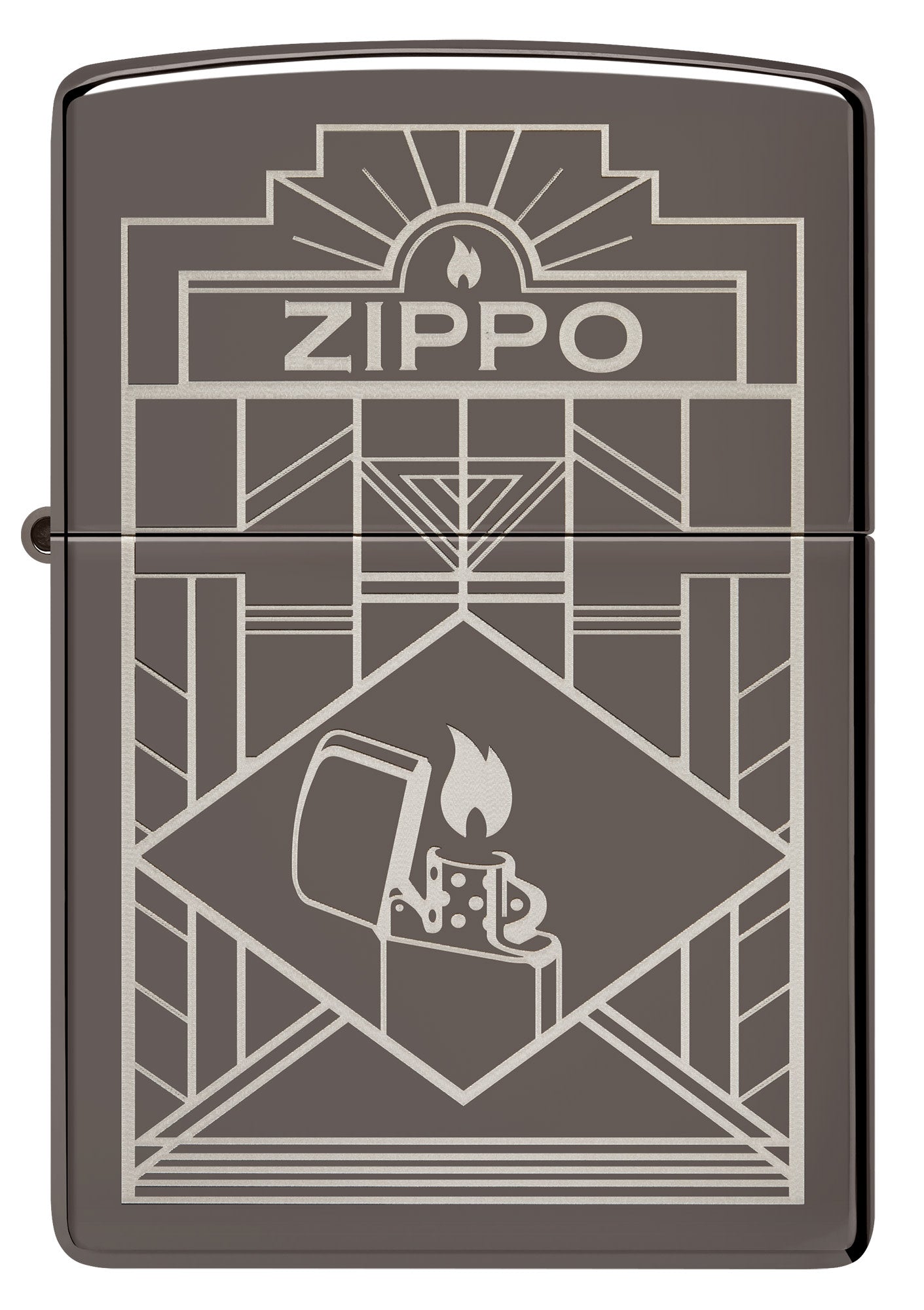 Front shot of Zippo Art Deco Design Black IceÂ® Windproof Lighter.