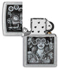 Steam Punk Woman Street Chrome Windproof Lighter with its lid open and unlit.