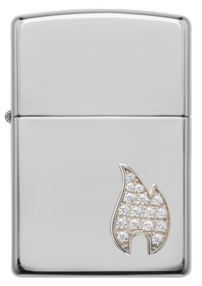 Front view of ArmorÂ® Sterling Silver Flame Emblem Windproof Lighter.