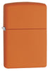 Front shot of Classic Orange Matte Windproof Lighter standing at a 3/4 angle