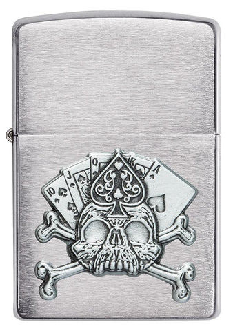 Front of Card Skull Emblem Design Windproof Lighter Front View