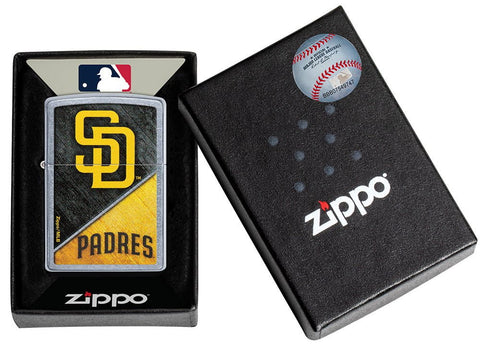 MLB™ San Diego Padres™ Street Chrome™ Windproof Lighter in its packaging.