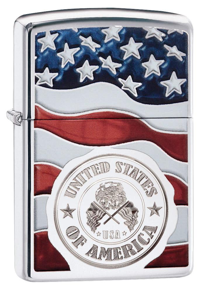 United States Stamp on American Flag Chrome Windproof Lighter