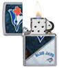 MLB™ Toronto Blue Jays™ Street Chrome™ Windproof Lighter with its lid open and lit.