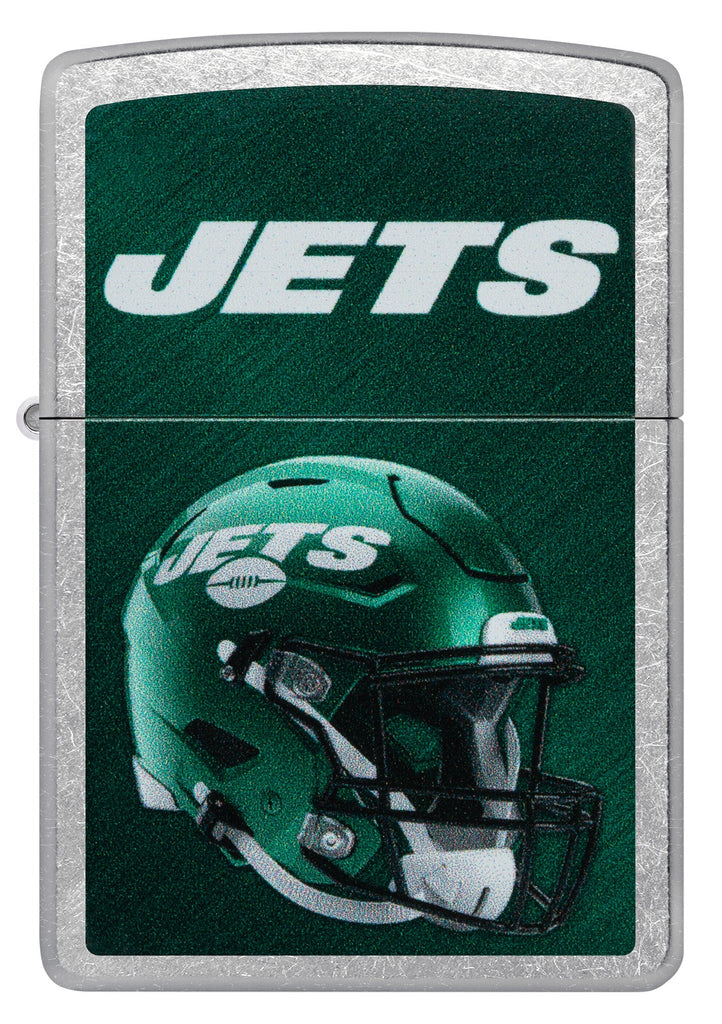 Front shot of NFL New York Jets Helmet Street Chrome Windproof Lighter.
