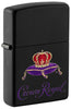 Front shot of Crown Royal® Logo Black Matte Windproof Lighter standing at a 3/4 angle.