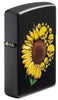 Sunflower Design Texture Print Black Matte Windproof Lighter standing at an angle, showing the texture print.