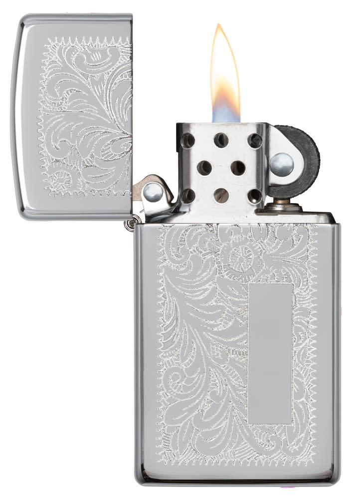 SlimÂ® High Polish Chrome VenetianÂ® with the lid open and lit