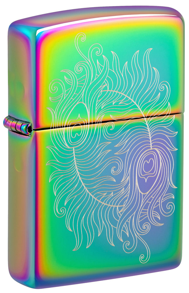 Front shot of Laser Engraved Spiritual Design Multi Color Windproof Lighter standing at a 3/4 angle.