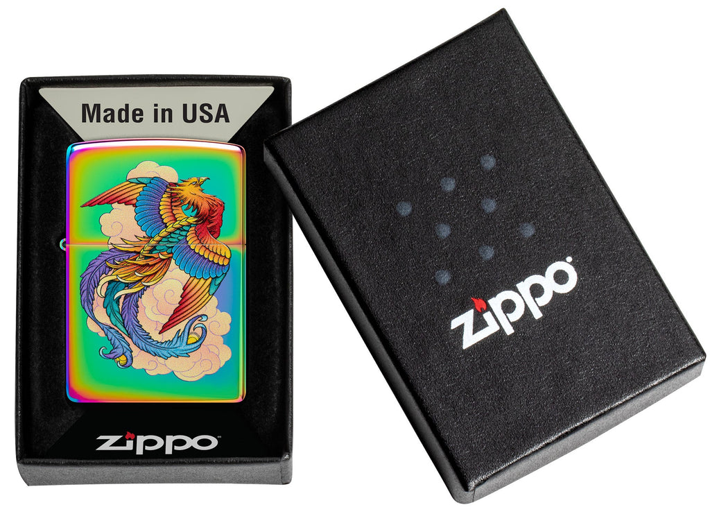 Zippo Phoenix Design Mulit Color Windproof Lighter  in its packaging.